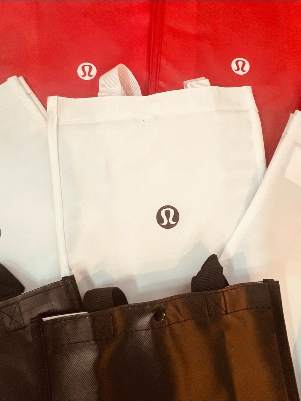 Lululemon Reusable Small Tote Bag Bundle | Set of 9 | Red White Black